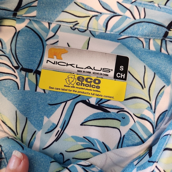 Blue Tropical Bird Print Men's Shirt - Picture 5 of 9